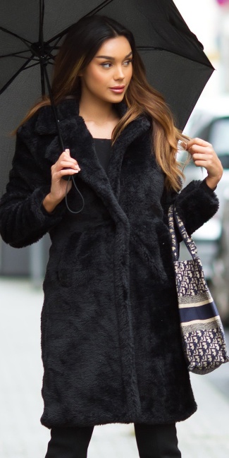 faux-fur winter coat Black